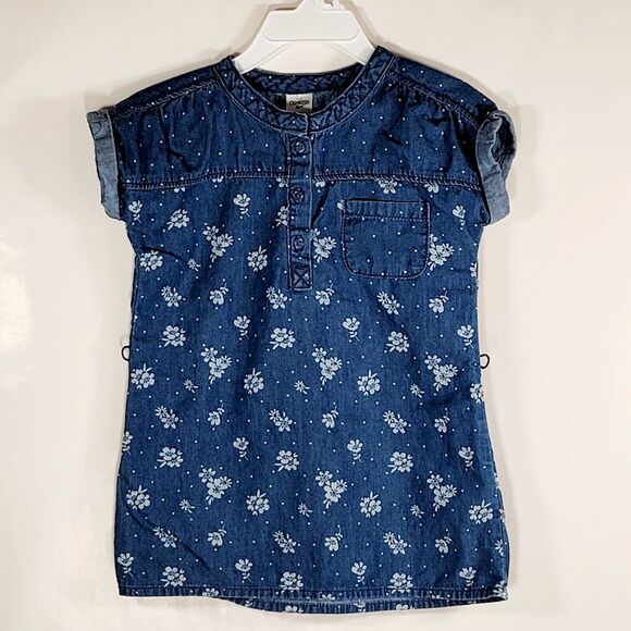 Toddler Dress 3T OshKosh B'gosh Chambray Blue Denim Western Floral Polka Dots - Picture 2 of 5